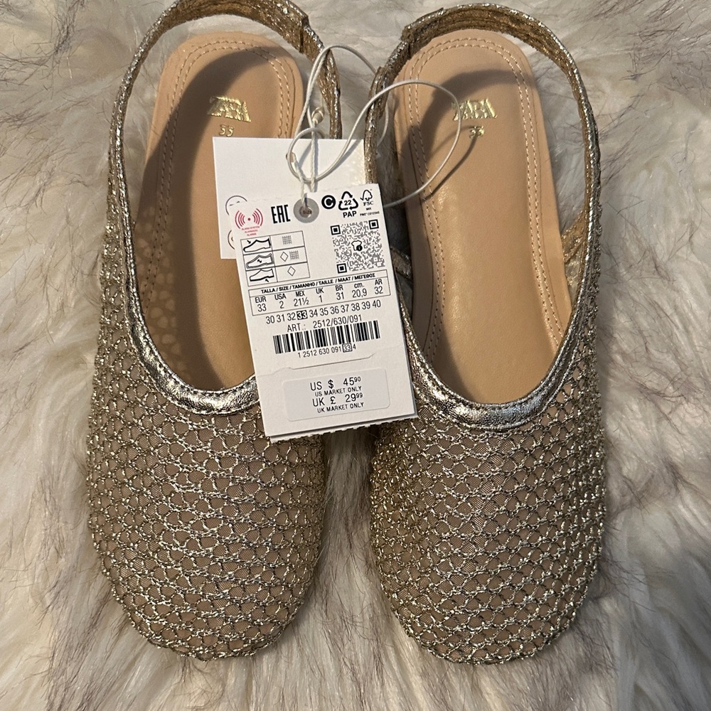 Zara backless ballet flats in gold for girls